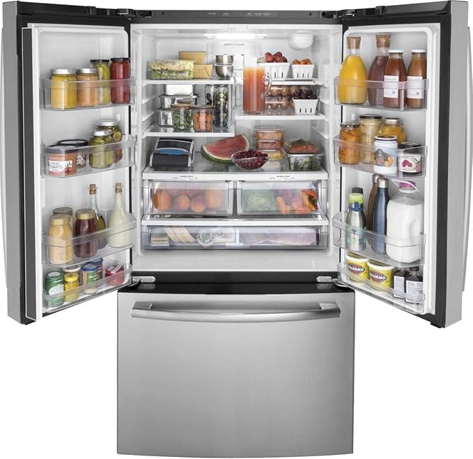 GE GNE27JYMFS 36" French Door Refrigerator With 27 cu. ft. Total Capacity LED Lighting Internal Water Dispenser Spill-Proof Shelves In Fingerprint Resistant Stainless Steel - View 3 | Fridge.com
