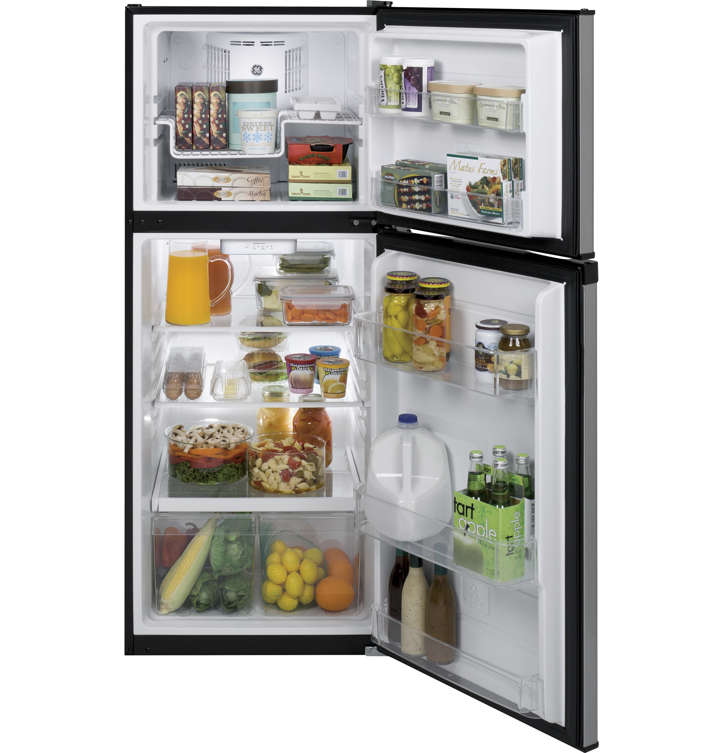 GE - 24 in. Wide 11.6 cu. ft. Top-Freezer Refrigerator With Energy Star Certification - Stainless Steel - View 4 | Fridge.com