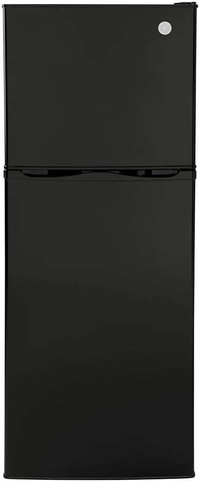 GE GPV10FGNBB 24" Top Freezer Refrigerator with 9.93 cu. ft. Capacity 12V DC Power Only LED Lighting and Adjustable Spillproof Glass Shelves in Black | Fridge.com