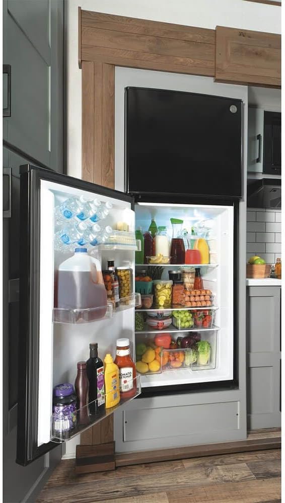 GE GPV10FGNBB 24" Top Freezer Refrigerator With 9.93 cu. ft. Capacity 12V Dc Power Only LED Lighting And Adjustable Spillproof Glass Shelves In Black - View 5 | Fridge.com