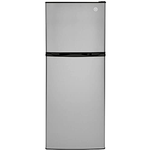 GE GPV10FSNSB 24" Top Freezer Refrigerator with 9.93 cu. ft. Capacity 12V DC Power Only LED Lighting and Adjustable Spillproof Glass Shelves in Stainless Steel and Black | Fridge.com