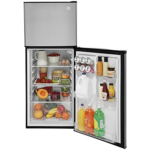 GE GPV10FSNSB 24" Top Freezer Refrigerator With 9.93 cu. ft. Capacity 12V Dc Power Only LED Lighting And Adjustable Spillproof Glass Shelves In Stainless Steel And Black - View 6 | Fridge.com