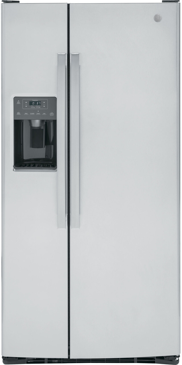 GE 23.0 Cu. Ft. Side-By-Side Refrigerator in Stainless size 69.625 H x 32.75 W x 34.75 D | GSS23GYPFS | Stainless Steel | Fridge.com