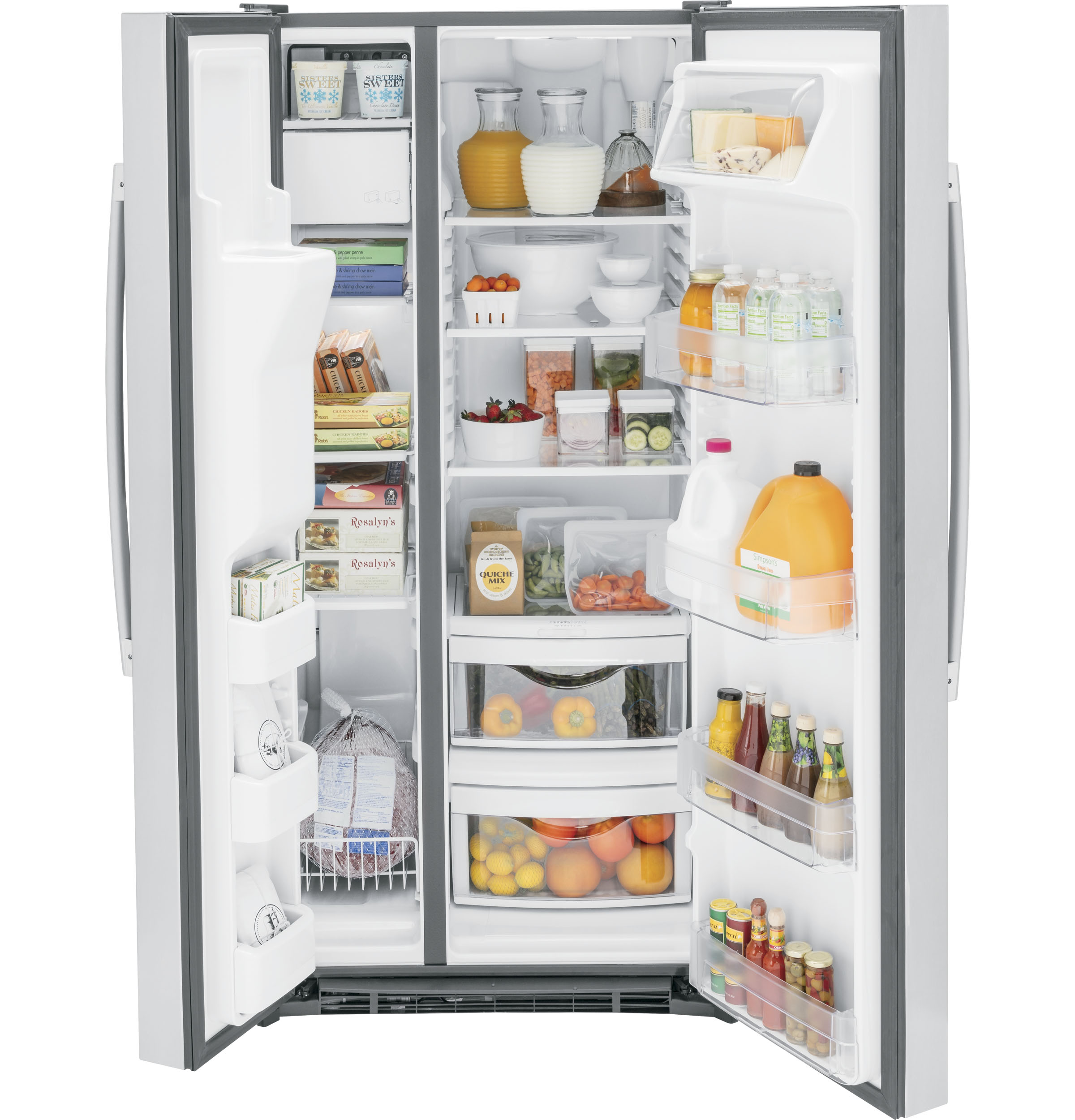 GE - 33 in. Wide 23.0 Cu. Ft. Side-by-Side Refrigerator with External Ice & Water Dispenser - Stainless Steel | Fridge.com