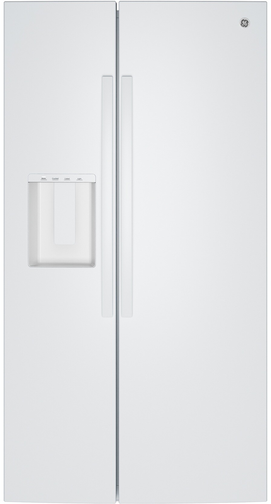 GE - 36 in. Wide 27.9 Cu. Ft. Side-By-Side Refrigerator with Extra Tall Dispenser and In-Door Icemaker - White — FIN-0019328 | Fridge.com
