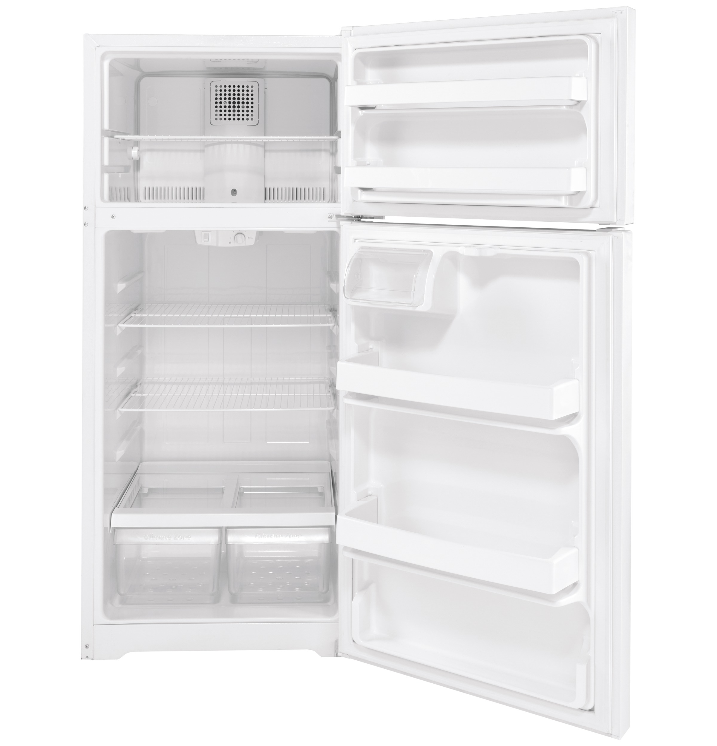 GE - 28 in. Wide 16.6 cu. ft. Top-Freezer Refrigerator With LED Interior Lighting - White - View 6 | Fridge.com