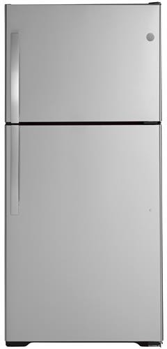 GE® ENERGY STAR® 19.2 Cu. Ft. Top-Freezer Refrigerator in Stainless Steel size 66.375 H x 29.75 W x 34.5 D | GTE19JSNRSS — FIN-0019343 | Fridge.com