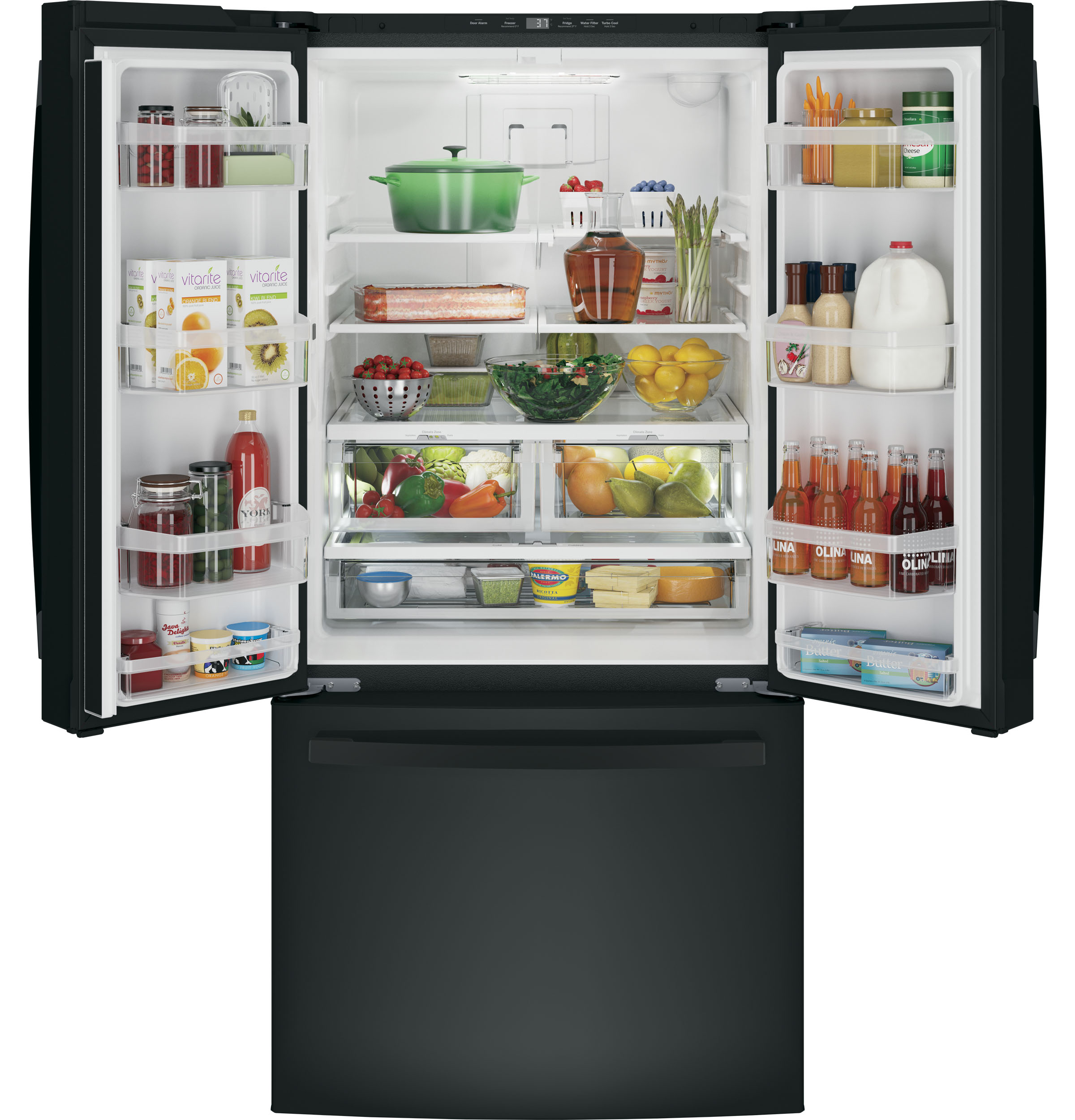 GE 33 Inch 33" Counter Depth French Door Refrigerator GWE19JGLBB - View 2 | Fridge.com