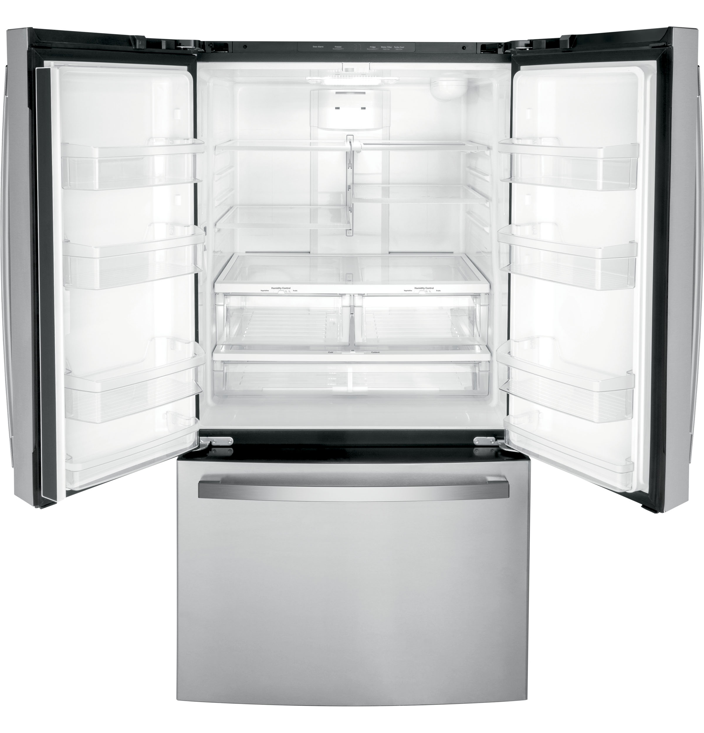 GE - 36 in. Wide 21.9 cu. ft. French Door Counter Depth Refrigerator With Internal Water Dispenser - Stainless Steel - View 5 | Fridge.com
