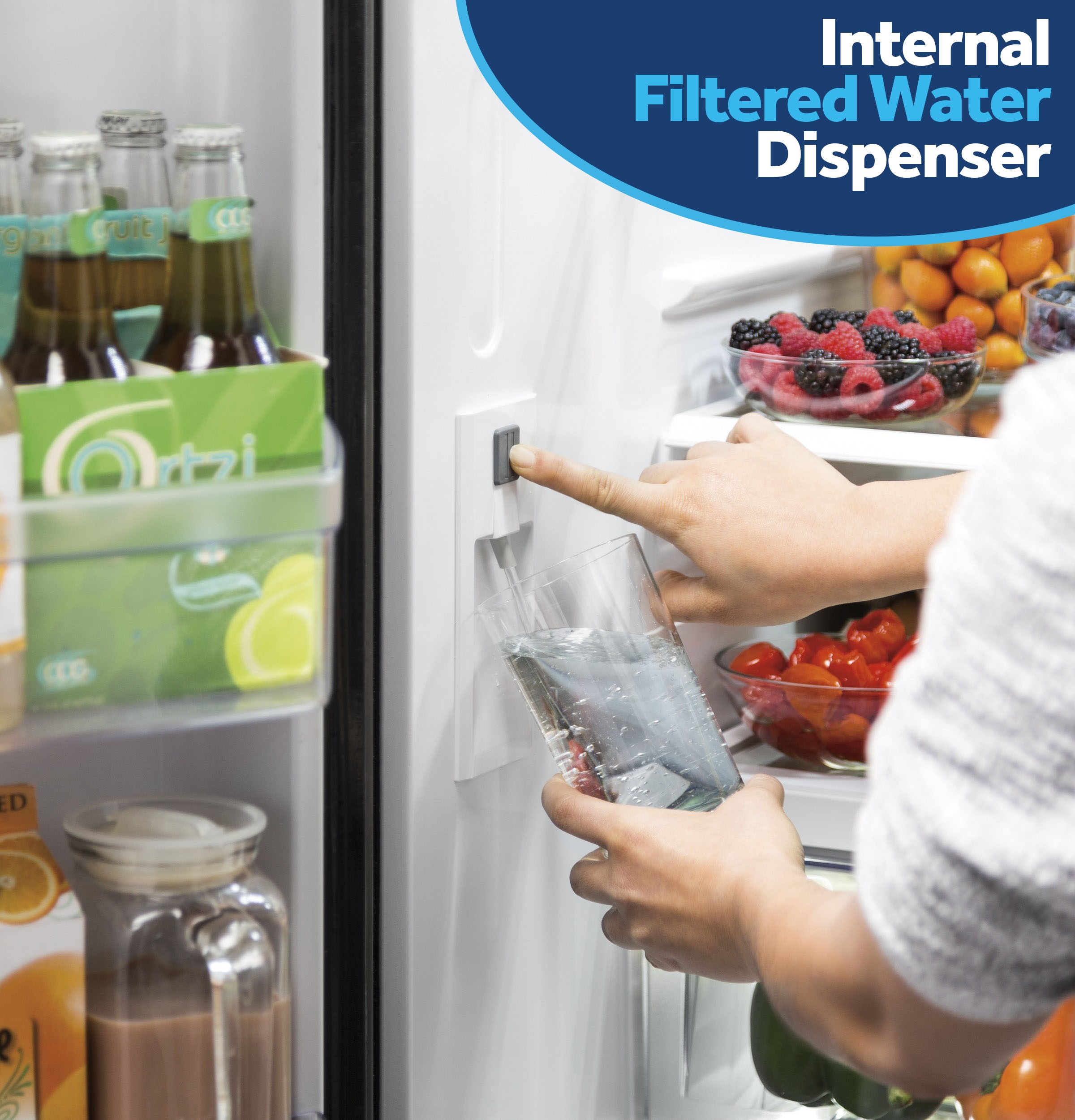 GE - 36 in. Wide 21.9 cu. ft. French Door Counter Depth Refrigerator With Internal Water Dispenser - Stainless Steel - View 6 | Fridge.com