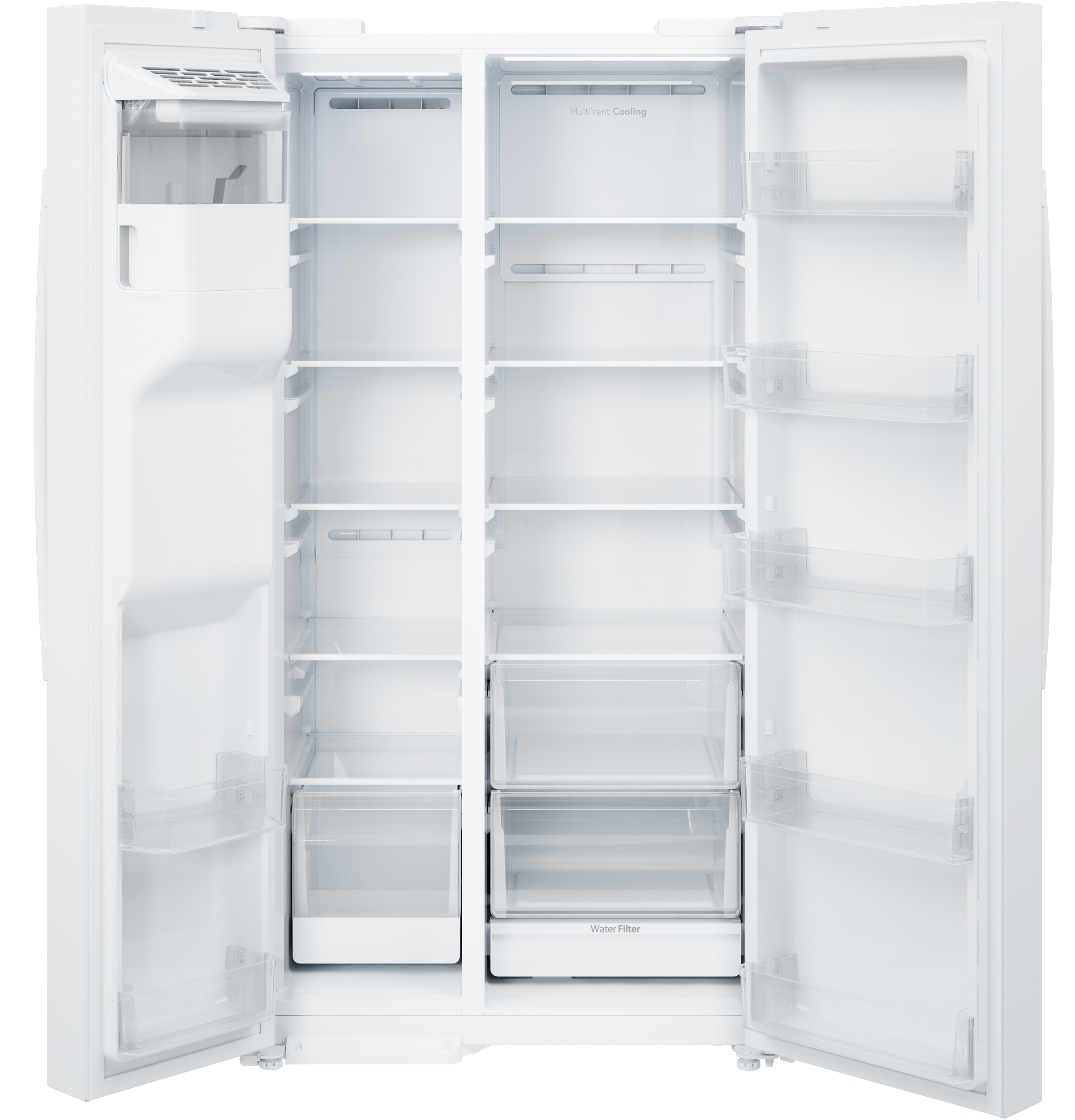 GE - 36 in. Wide 23.6 cu. ft. Counter Depth Side-By-Side Refrigerator With Extra Tall Dispenser And In-Door Icemaker - White - View 5 | Fridge.com