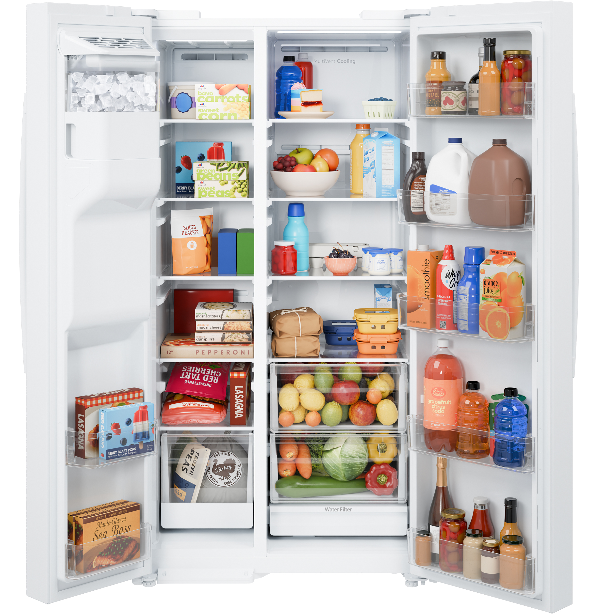 GE - 36 in. Wide 23.6 cu. ft. Counter Depth Side-By-Side Refrigerator With Extra Tall Dispenser And In-Door Icemaker - White - View 6 | Fridge.com