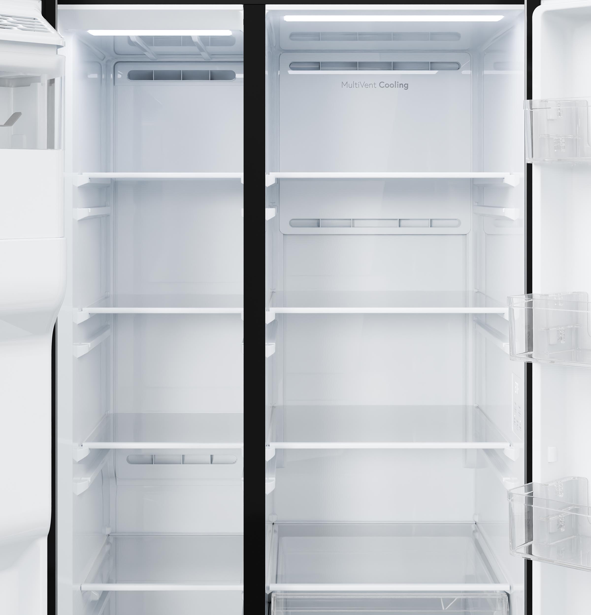 GE® Energy Star® 23.6 cu. ft. Counter-Depth Side-By-Side Refrigerator With Extra Tall Dispenser And In-Door Icemaker In Stainless | GZE24NYYFS - View 6 | Fridge.com