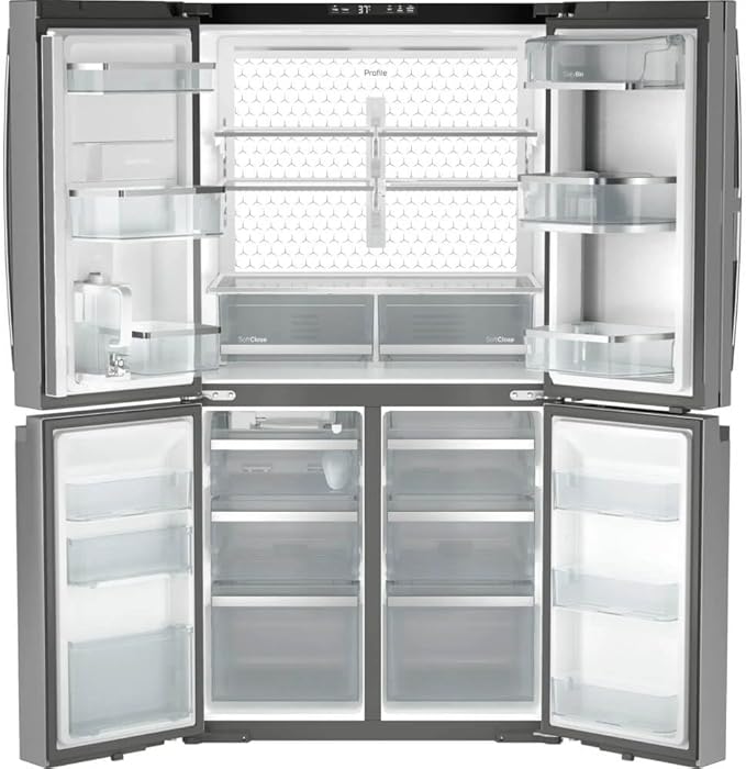 GE PAD28BYTFS 36 Inch Freestanding 4-Door French Door Smart Refrigerator With 28 cu. ft. - View 3 | Fridge.com