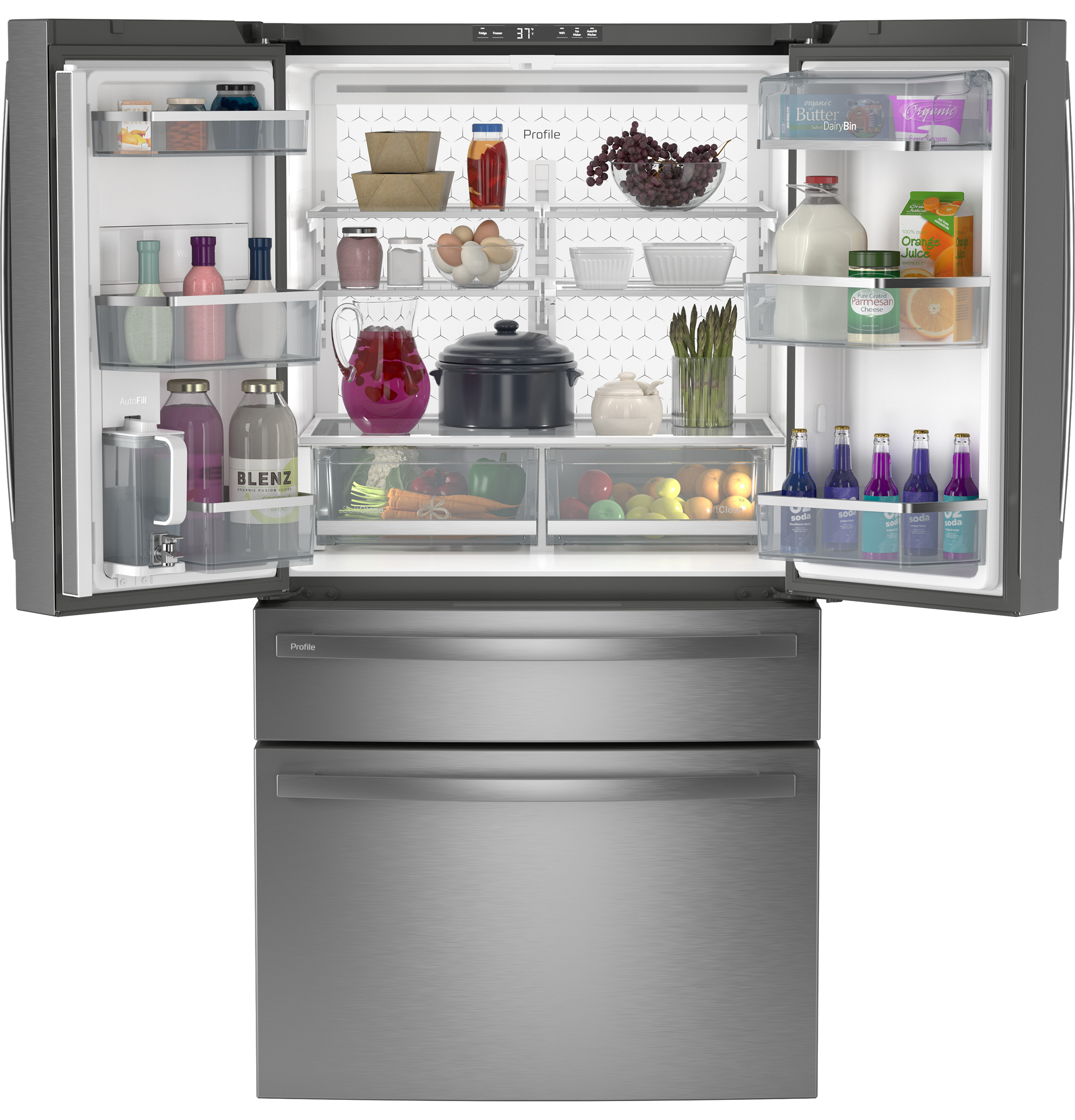 GE Profile Energy Star 23.2 cu. ft. Smart Counter-Depth Fingerprint Resistant 4-Door French-Door Refrigerator With Dual-Dispense Autofill Pitcher - View 5 | Fridge.com