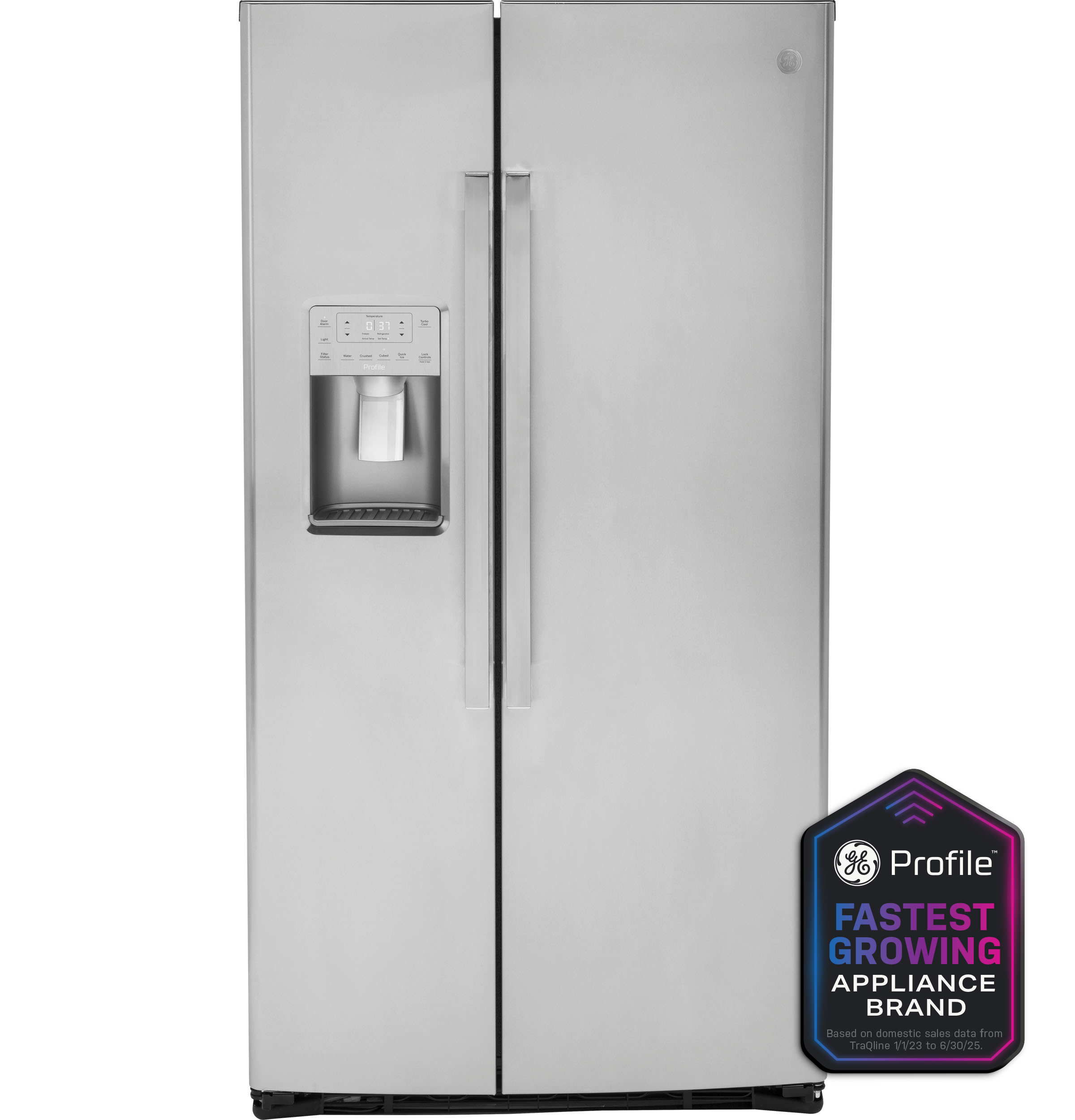 GE Profile™ ENERGY STAR® 25.3 Cu. Ft. Side-by-Side Refrigerator in Stainless size 70.125 H x 35.75 W x 35.25 D | PSE25KYHFS | Stainless Steel | Fridge.com