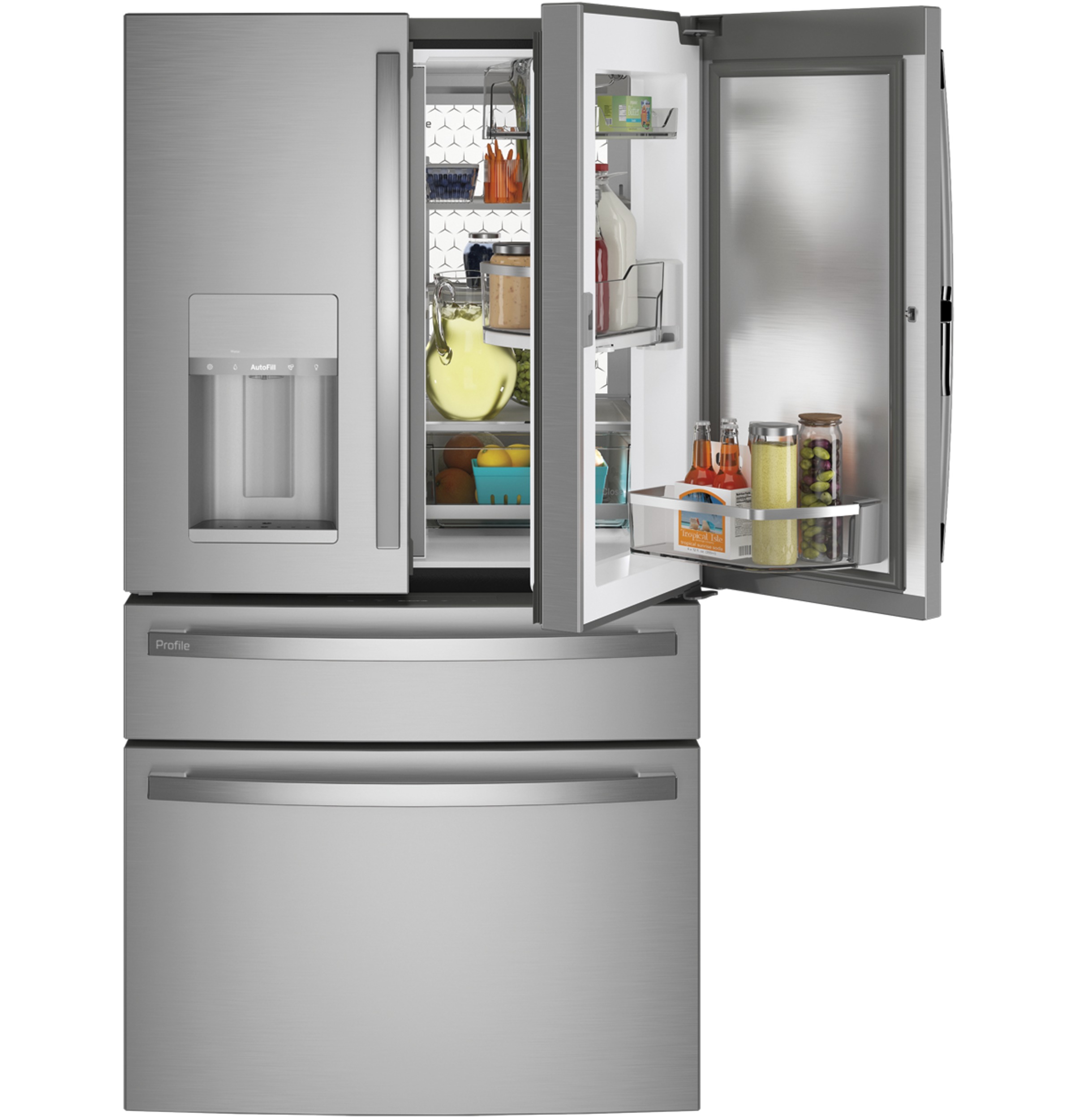 GE Profile™ Energy Star® 27.9 cu. ft. Smart Fingerprint Resistant 4-Door Refrigerator With Door In Door In Stainless | PVD28BYNFS | Stainless Steel - View 6 | Fridge.com