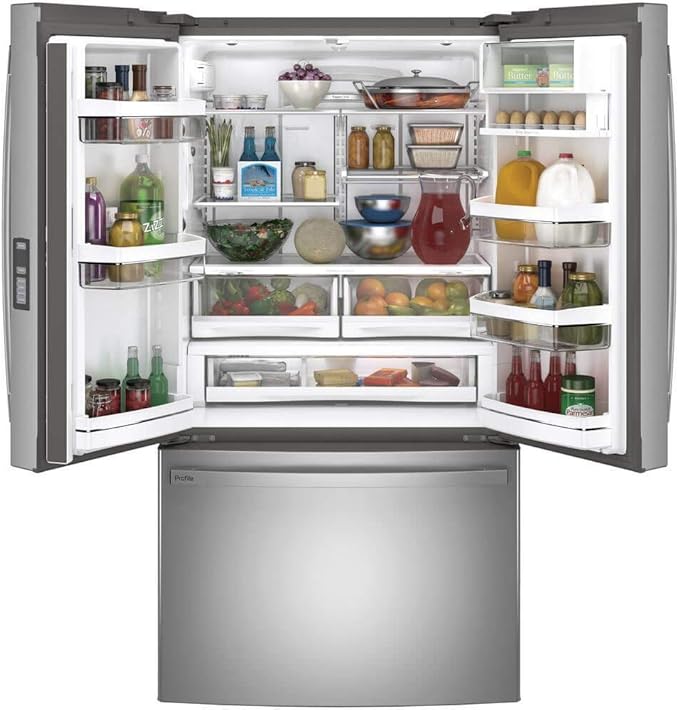 GE Profile 36 Energy Star Counter Depth French Door Refrigerator With 23.1 cu. ft. Capacity Internal Water Dispenser Twinchill Evaporator And Showcase LED Lighting In Fingerprint Resistant - View 2 | Fridge.com