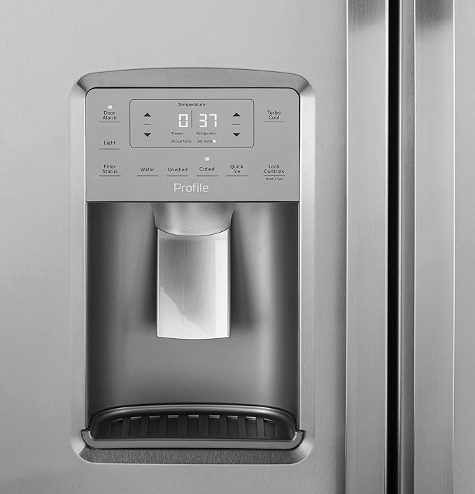 GE Profile 25.3 cu. ft. Side By Side Refrigerator In Fingerprint Resistant Stainless Steel PSE25KYHFS - View 3 | Fridge.com