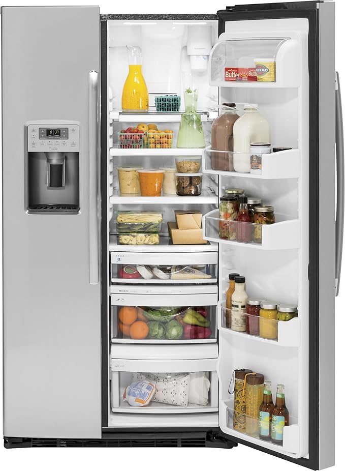 GE Profile 25.3 cu. ft. Side By Side Refrigerator In Fingerprint Resistant Stainless Steel PSE25KYHFS - View 5 | Fridge.com