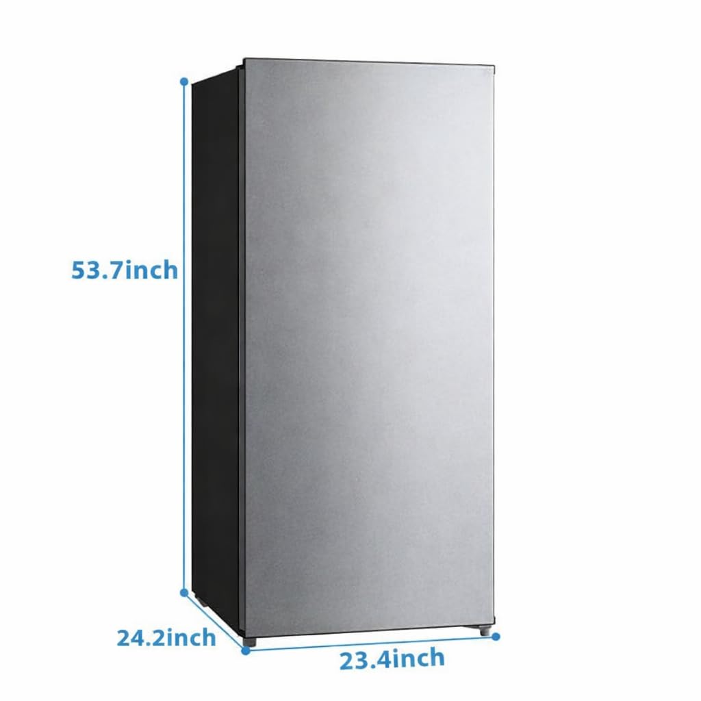7.1 Cu. Ft. Upright Freezer With Adjustable Temperature, Space-Saving Design, And 4 Shelves - Stainless Steel Look - View 2 | Fridge.com