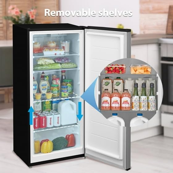 7.1 Cu. Ft. Upright Freezer With Adjustable Temperature, Space-Saving Design, And 4 Shelves - Stainless Steel Look - View 4 | Fridge.com