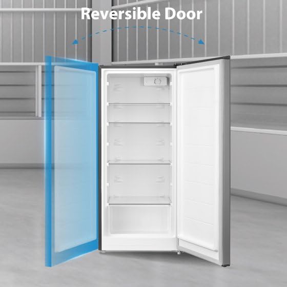 7.1 Cu. Ft. Upright Freezer With Adjustable Temperature, Space-Saving Design, And 4 Shelves - Stainless Steel Look - View 5 | Fridge.com