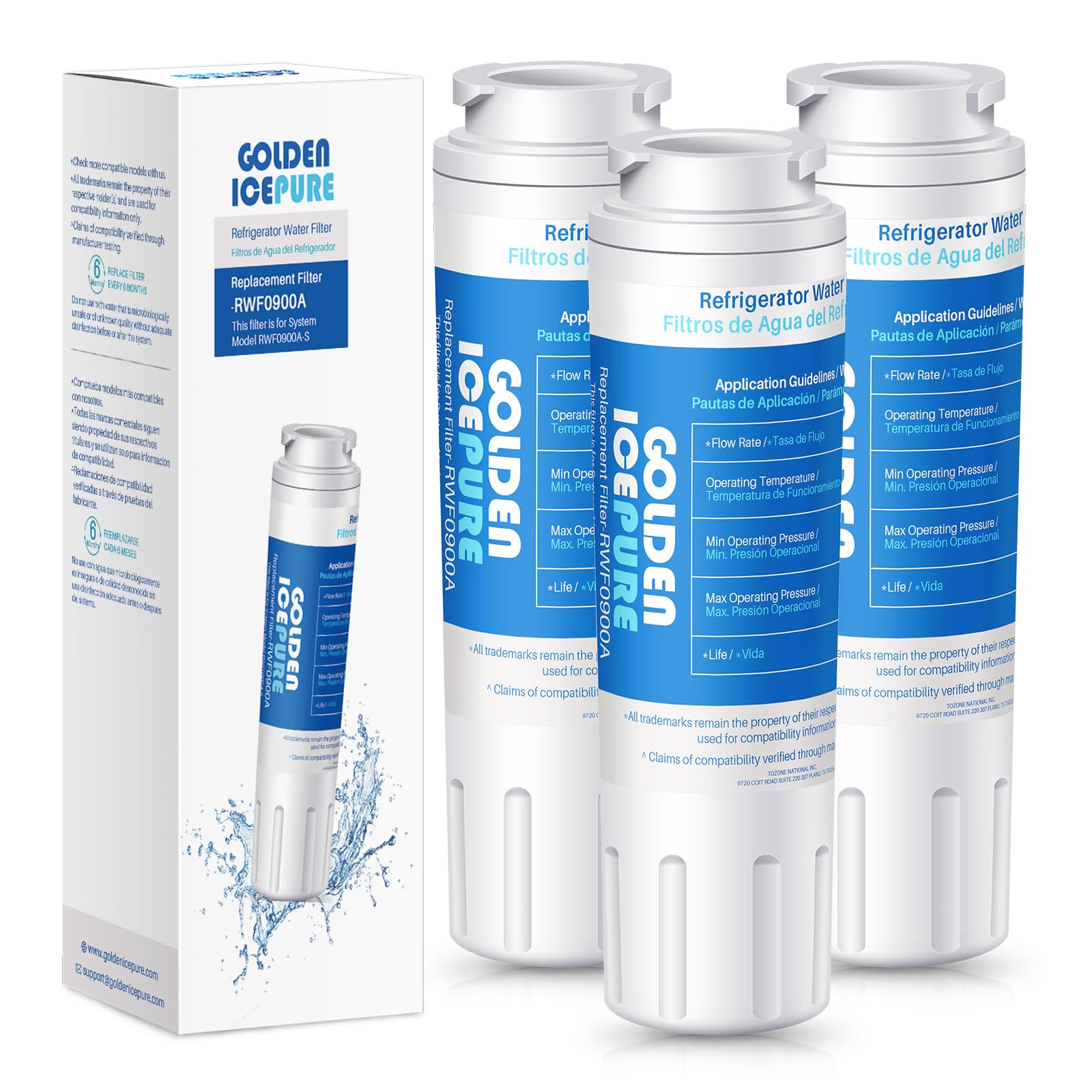 GOLDEN ICEPURE RWF0900A Refrigerator Water Filter, Replacement for MAYTAG UKF8001, Whirlpool Filter 4 EveryDrop EDR4RXD1, Mfi2570fez Msd2651heb, 4396395, 469006, 3PACK | Fridge.com