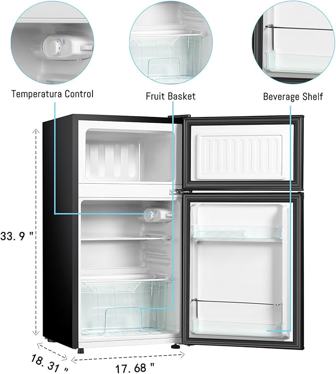 Hailang Mini Fridge With Freezer,3.2 cu.ft Compact Refrigerator,Mini Refrigerator With 2 Doors For Bedroom,Office,Kitchen,Apartment,Dorm(Sliver) - View 3 | Fridge.com