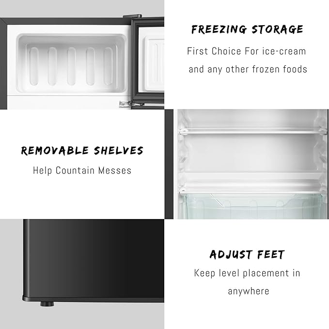 Hailang Mini Fridge With Freezer,3.2 cu.ft Compact Refrigerator,Mini Refrigerator With 2 Doors For Bedroom,Office,Kitchen,Apartment,Dorm(Sliver) - View 4 | Fridge.com