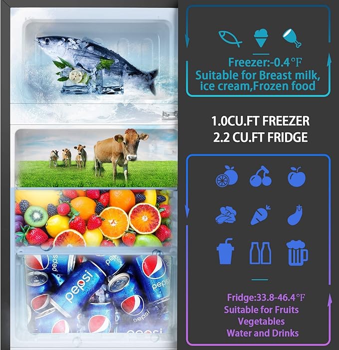 Hailang Mini Fridge With Freezer,3.2 cu.ft Compact Refrigerator,Mini Refrigerator With 2 Doors For Bedroom,Office,Kitchen,Apartment,Dorm(Sliver) - View 5 | Fridge.com