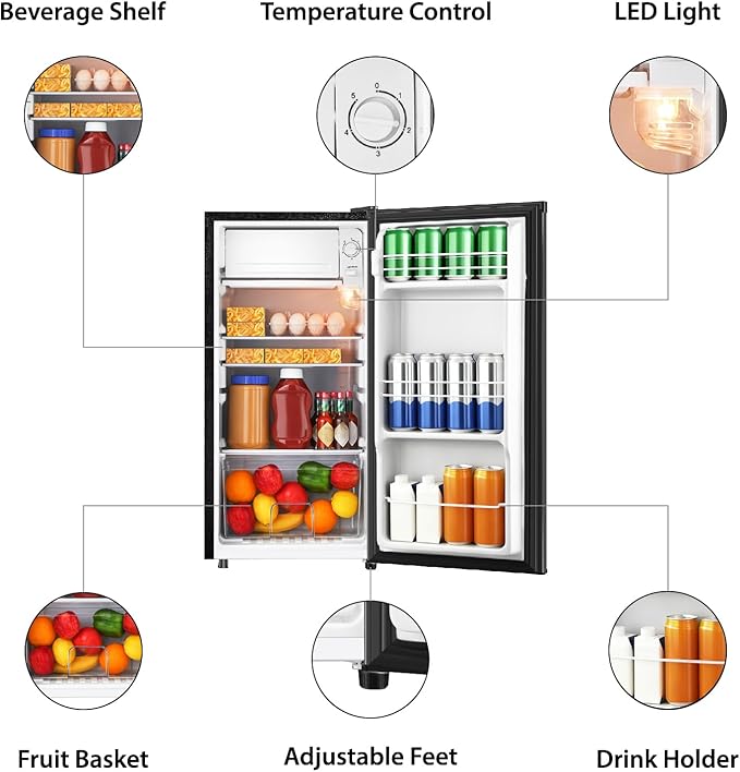 Hailang 3.1 cu.ft Mini Fridge With Freezer, Single Door Mini Refrigerator, 5 Settings Temperature Adjustable, Compact Refrigerator For Apartment,Dorm, Office, Bedroom - View 3 | Fridge.com