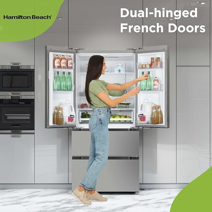 Hamilton Beach HBFR1504 Full Size Counter Depth Refrigerator With Two Freezer Drawers, 17.9 cu ft, Stainless - View 2 | Fridge.com