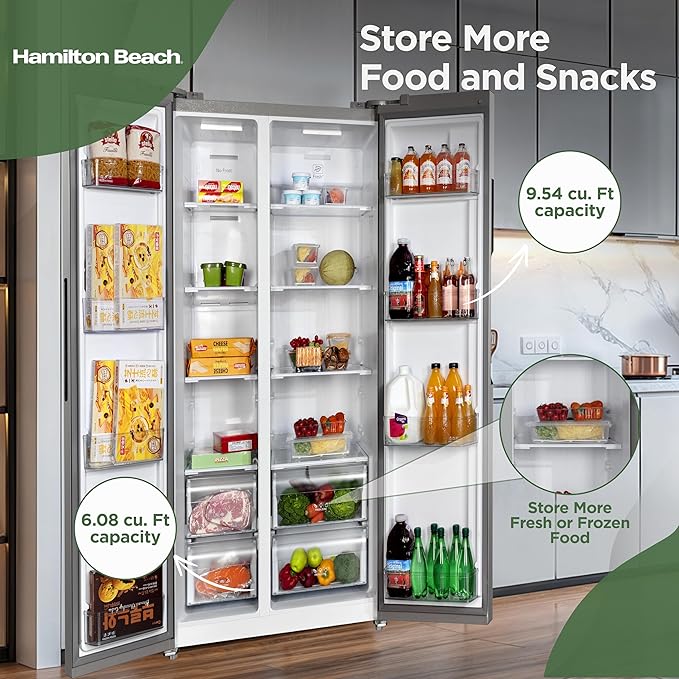 Hamilton Beach HBF1558 15.6 cu ft Counter Depth Full Size Refrigerator, Side Doors, Stainless | Fridge.com