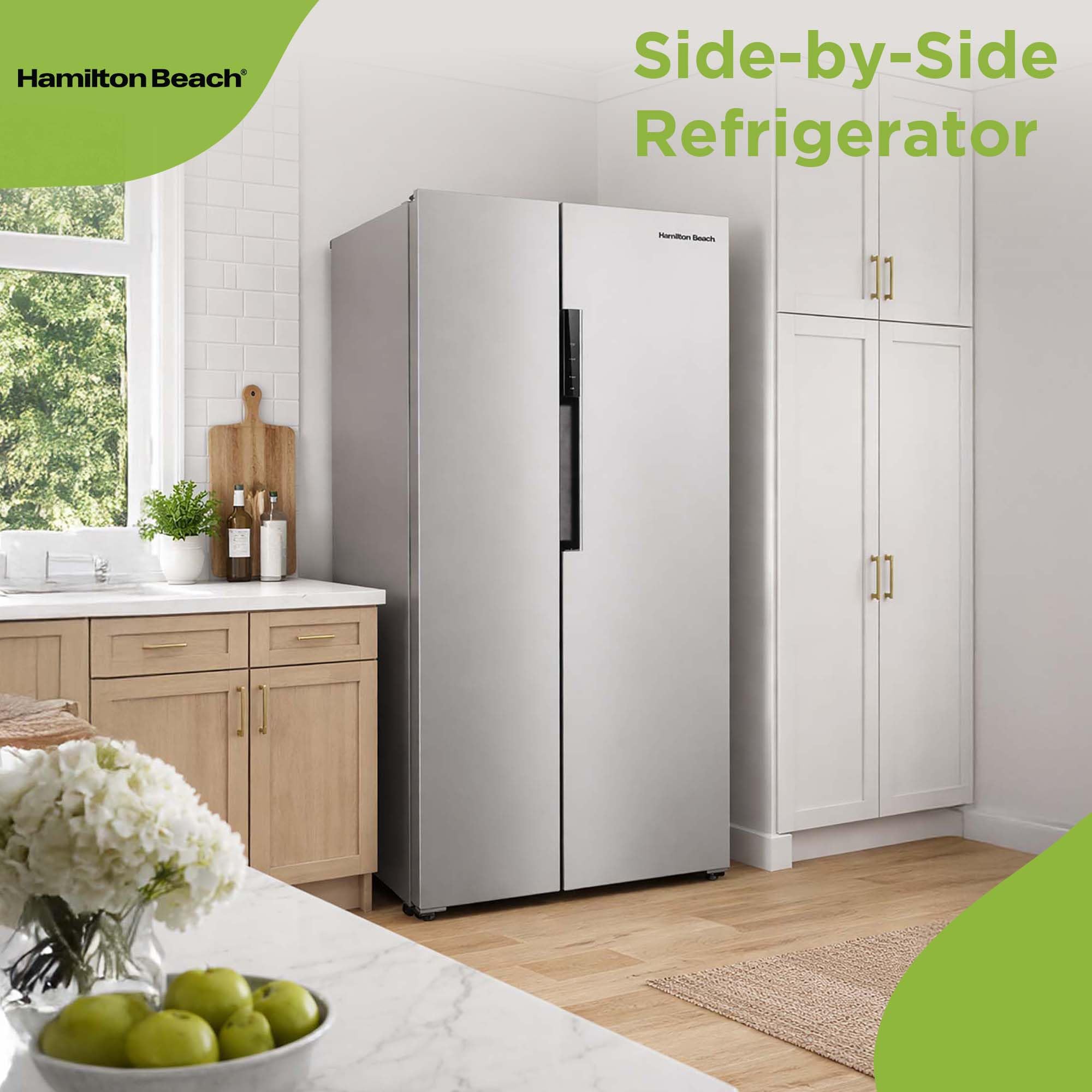 Hamilton Beach 15.6 Cu. Ft. Side-by-Side Refrigerator with Digital Display, Platinum | Fridge.com
