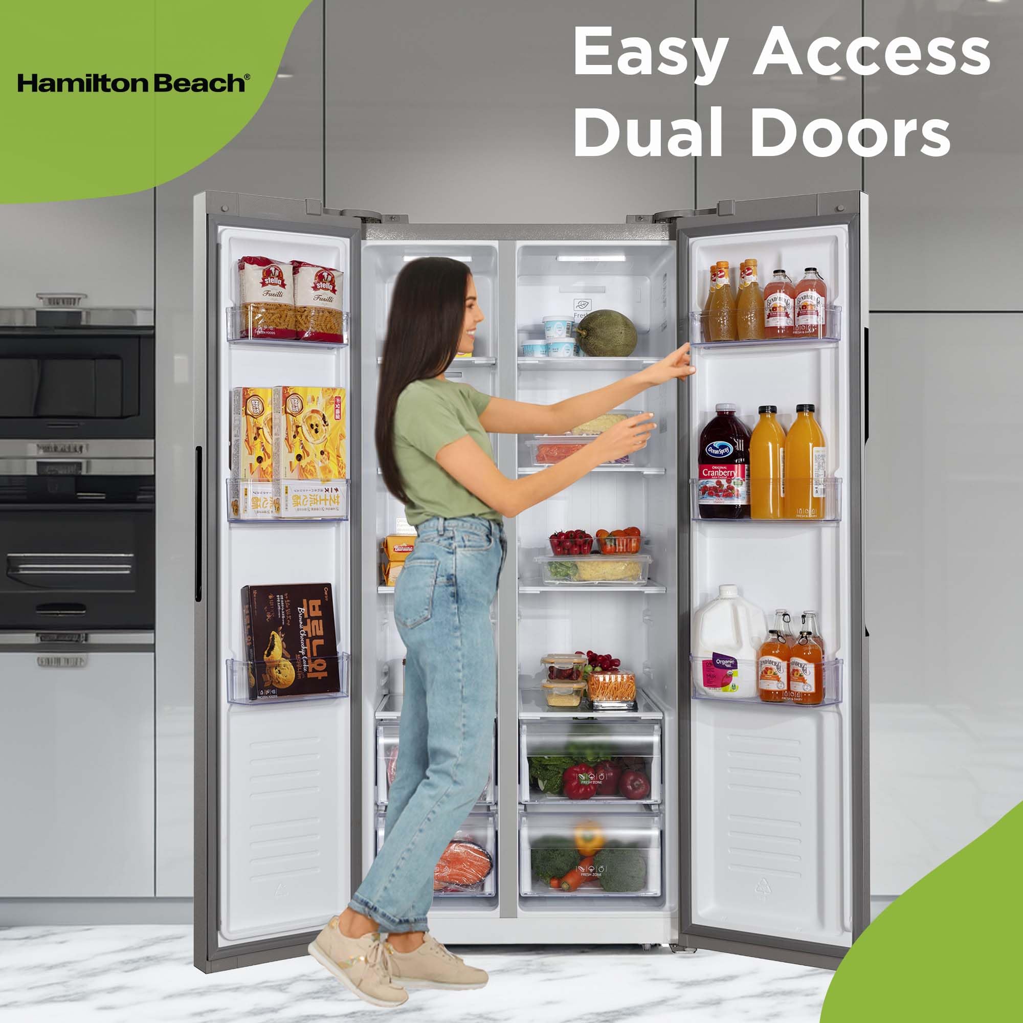 Hamilton Beach 15.6 Cu. Ft. Side-by-Side Refrigerator with Digital Display, Platinum | Fridge.com