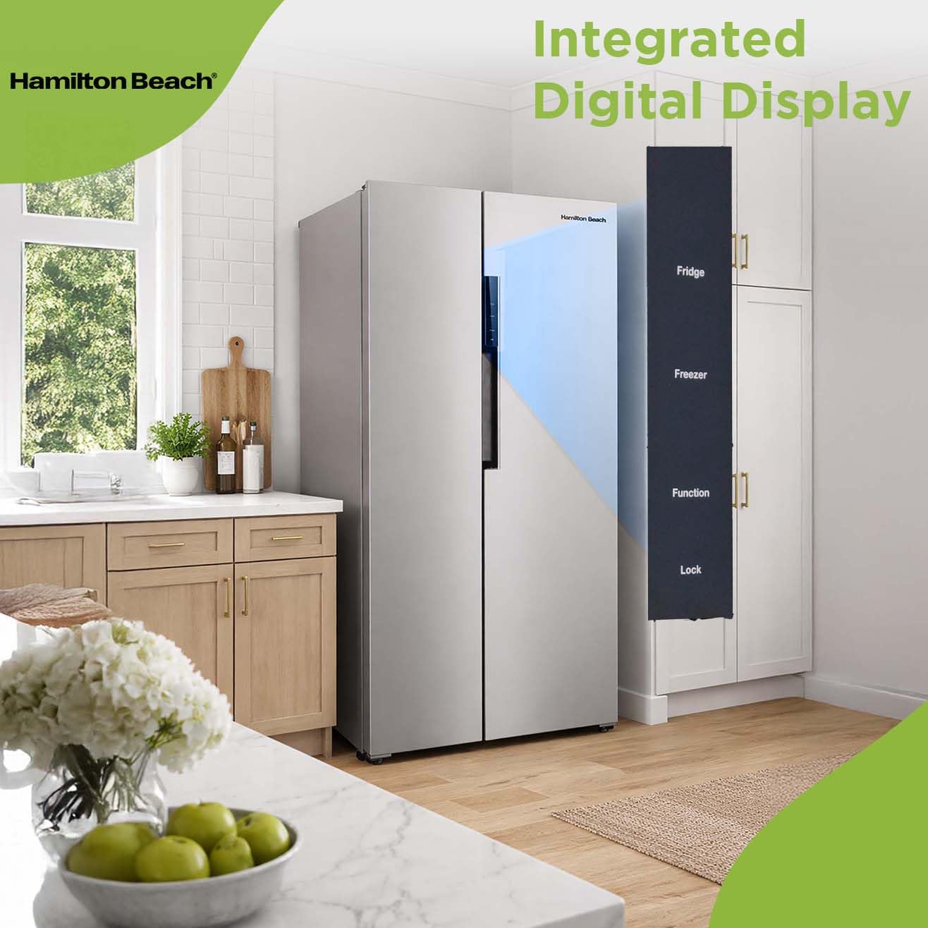 Hamilton Beach 15.6 cu. ft. Side-By-Side Refrigerator With Digital Display, Platinum - View 5 | Fridge.com