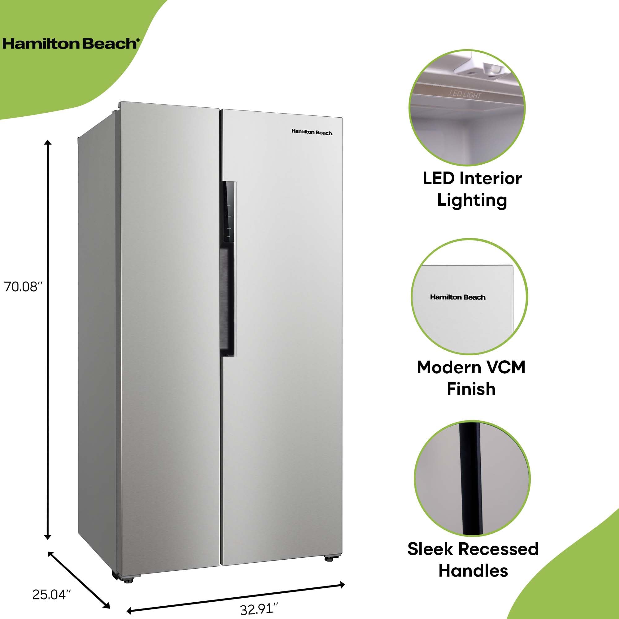 Hamilton Beach 15.6 cu. ft. Side-By-Side Refrigerator With Digital Display, Platinum - View 6 | Fridge.com