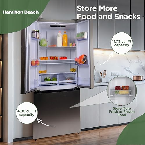 Hamilton Beach HBF1662 French Door Full Size Counter Depth Refrigerator With Freezer Drawer, 16.6 cu ft, Stainless - View 6 | Fridge.com