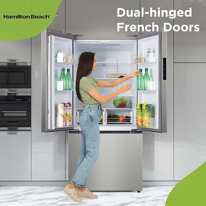 Hamilton Beach HBF1770 French Door Counter Depth Refrigerator With Freezer Drawer, 17.7 cu ft, Stainless Steel (Full Size) - View 3 | Fridge.com
