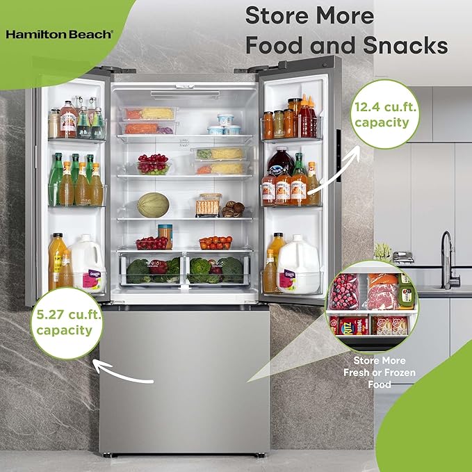 Hamilton Beach HBF1770 French Door Counter Depth Refrigerator With Freezer Drawer, 17.7 cu ft, Stainless Steel (Full Size) - View 4 | Fridge.com
