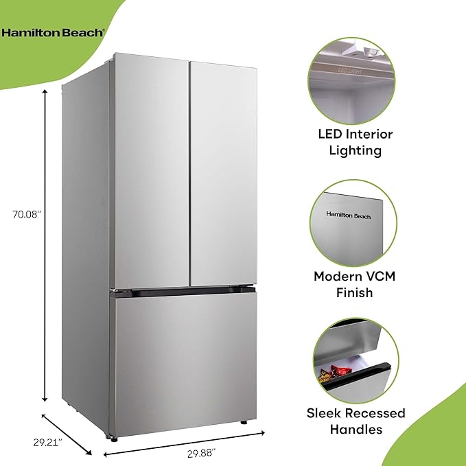 Hamilton Beach HBF1770 French Door Counter Depth Refrigerator With Freezer Drawer, 17.7 cu ft, Stainless Steel (Full Size) - View 6 | Fridge.com