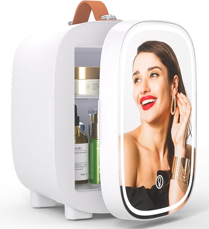 Hansburg Mini Fridge for Bedroom Mirror Skincare Cooler & Warmer Portable Small Refrigerator 4 Liter/6 can with 12v AC/DC/USB Option for Food, Drinks, Makeup, Dorm, Office and Car | Fridge.com