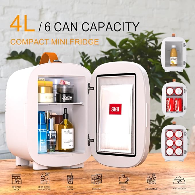 Hansburg Mini Fridge For Bedroom Mirror Skincare Cooler & Warmer Portable Small Refrigerator 4 Liter/6 Can With 12v Ac/Dc/Usb Option For Food, Drinks, Makeup, Dorm, Office And Car - View 2 | Fridge.com