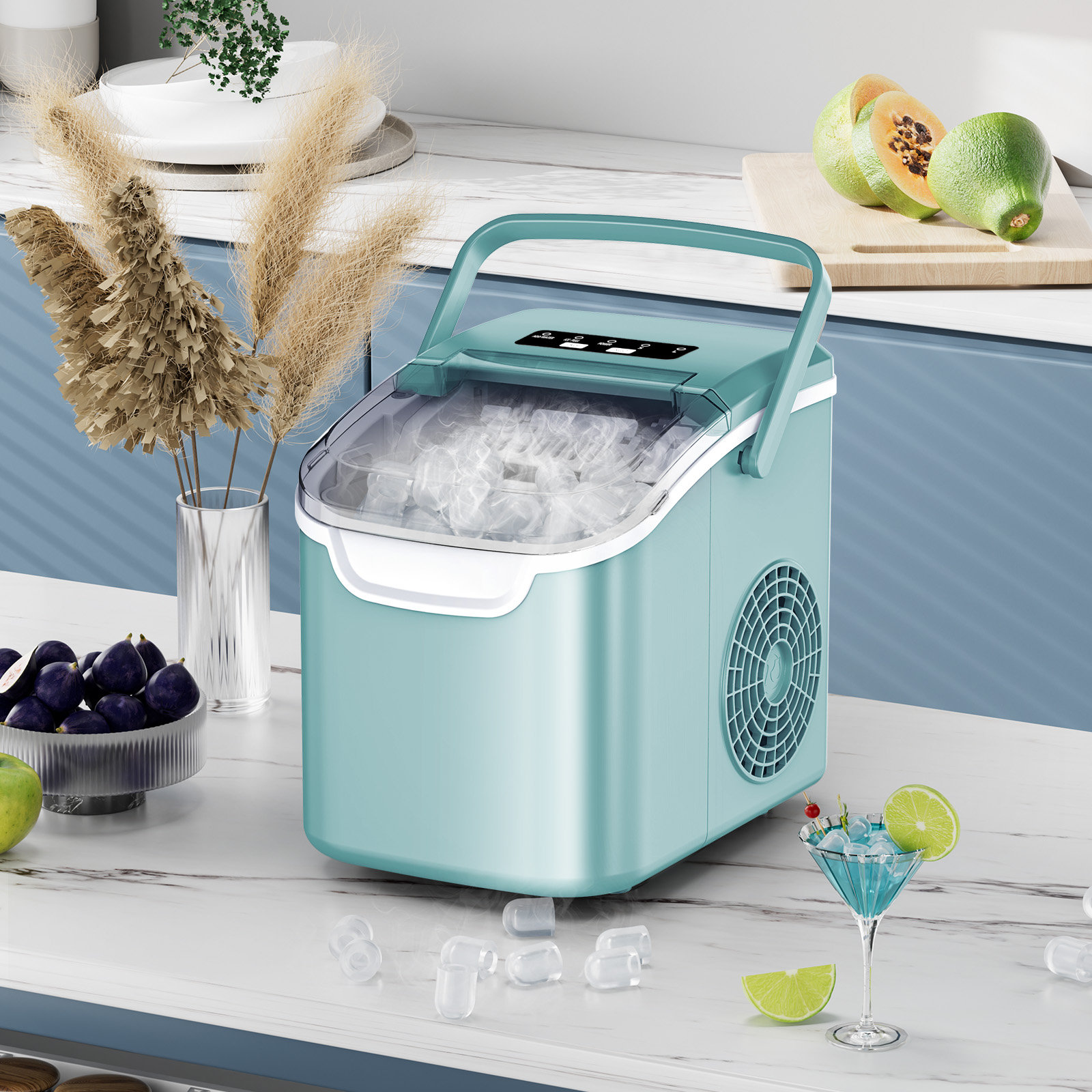 Efficient Portable Countertop Ice Maker: Quick 8-Cube In 6 Mins, Up To 26Lb/Day, 2 Ice Sizes, Perfect For Home/Party/Travel Green | Fridge.com