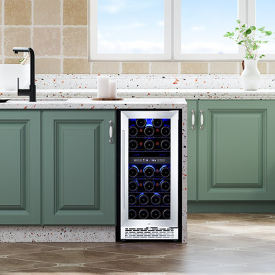 28-Bottle Dual-Zone Wine & Beverage Cooler | Stainless Steel Frame + Double-Layer Tempered Glass Door | Under-Counter Drink Chiller With Independent T | Fridge.com