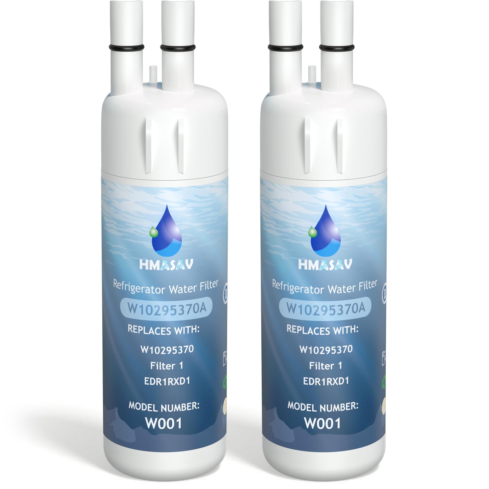 Hmasav W10295370A Water Filter Replacement, Compatible With Everydrop Filter 1, Whirlpool EDR1RXD1, EDR1RXD1B, W10295370, WHR1RXD1, KAD1RXD1, P4RFKB2, P8RFWB2L, 46-9930, 46-9081 2PACK | Fridge.com