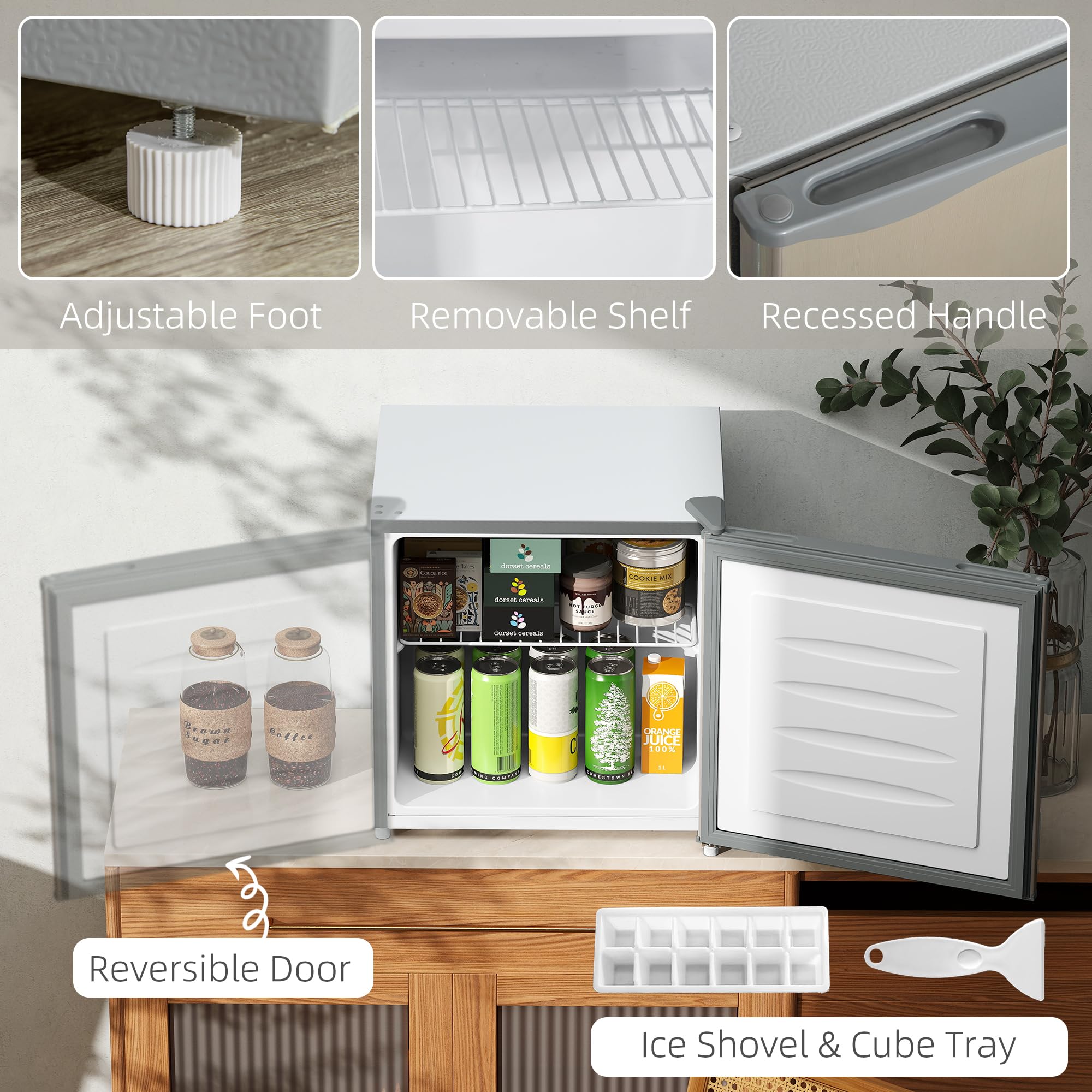 HOMCOM Mini Freezer Countertop, 1.1 cu.ft Compact Upright Freezer With Removable Shelves, Reversible Door For Home, Dorm, Apartment And Office, Gray - View 5 | Fridge.com
