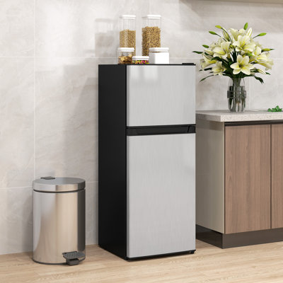 Homcom - 4CuFt Double Door Mini Fridge Freezer w/Adjustable Thermostat & Reversible Door, for Bedroom/Dorm - Silver — FIN-0019254 | Fridge.com