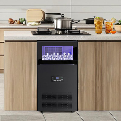 13.58 in. 100 lbs. Commercial Freestanding/Built-In Full Size Cubes Ice Maker in Black Stainless Steel w/ 2-Water Inlet | Fridge.com